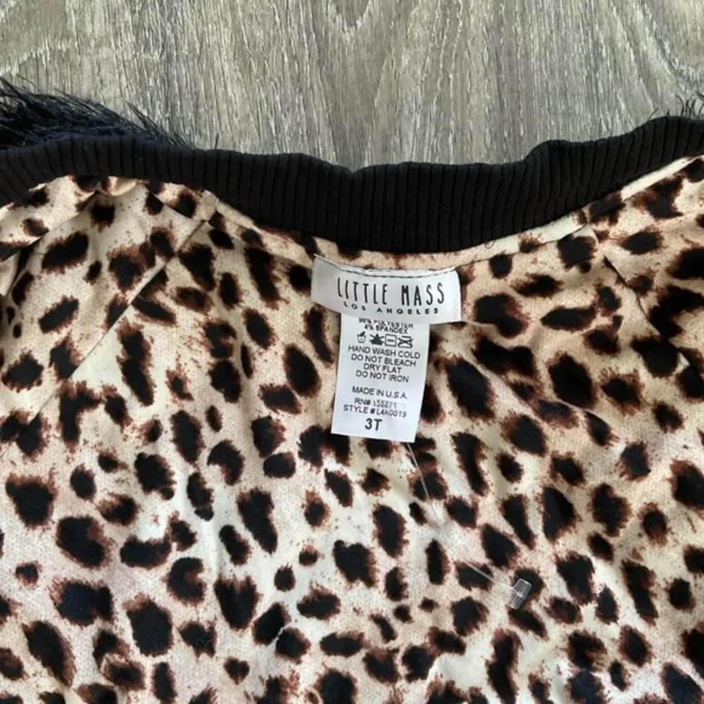 Little Mass Shaggy Stars Bomber Jacket Black Coat Leopard Lined‎ Made In USA NWT